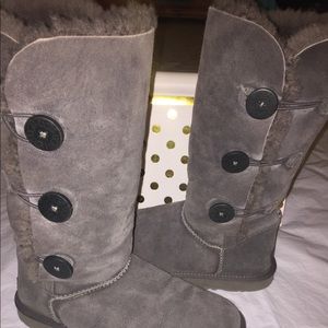 Tall Grey Ugg Boots with Buttons